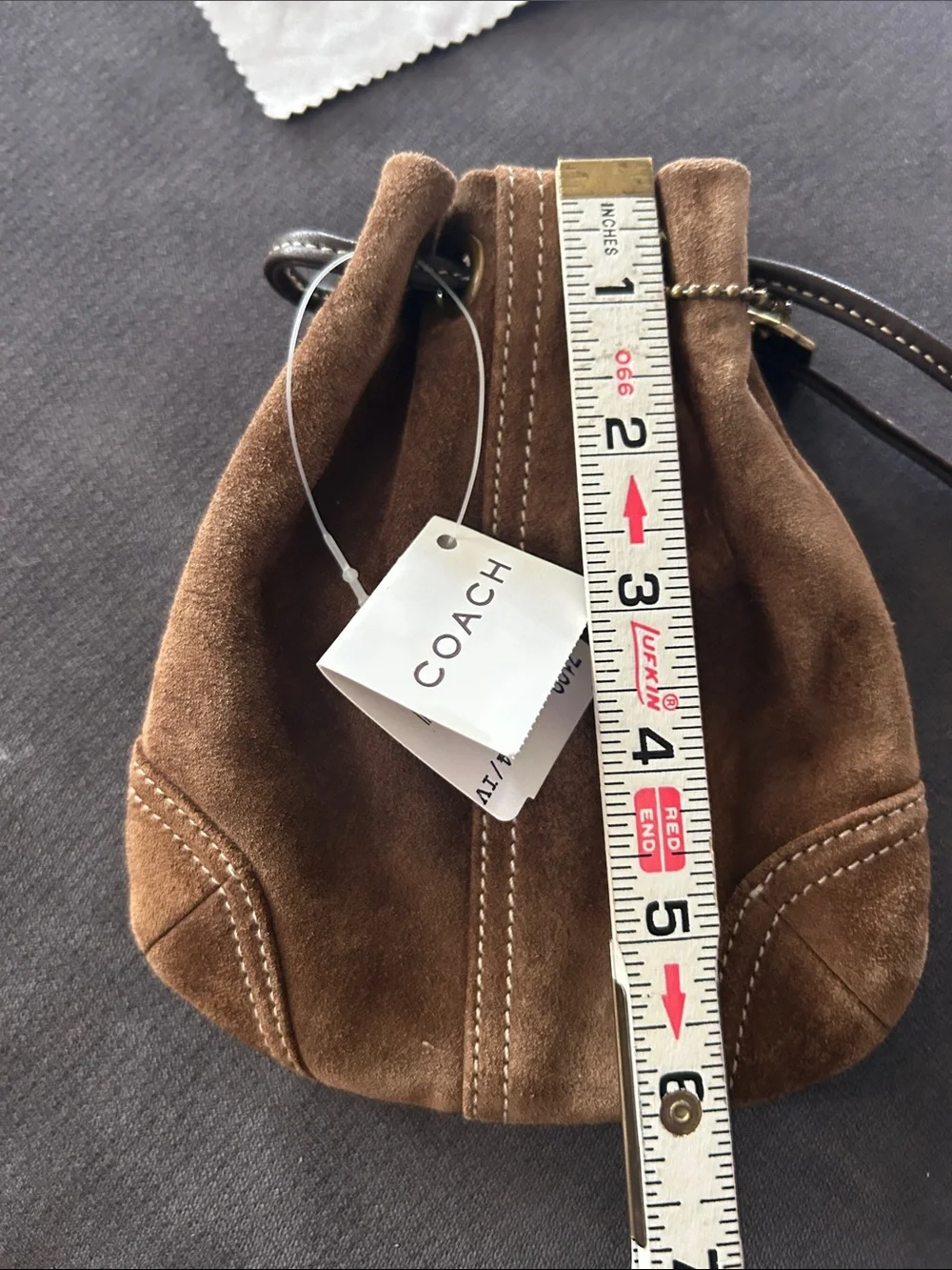 Vintage Coach Suede Drawstring Wristlet with Gold Hang Tag. Retired Style - Picture 4 of 5